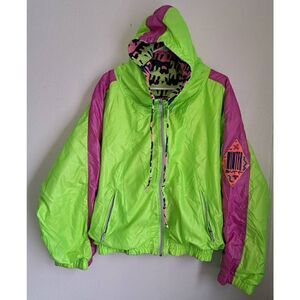 Vintage ocean pacific womens large neon green wind breaker jacket WINTER SURF